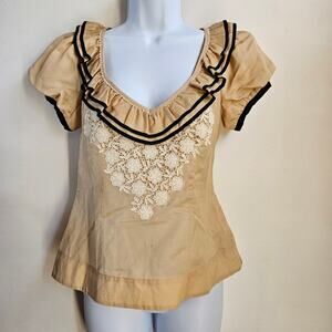 Anthropologie Floreat Beige Lace Ruffle Blouse Size 4 As Seen On One Tree Hill